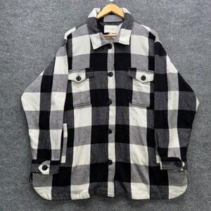 Lucky Brand Shirt Jacket Men's Size XL Black White Plaid Button Up Workwear